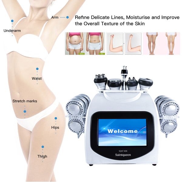 SQ47B Pro 6in1 40K 캐비테이션 복합 뷰티 기기 | RF · 흡입 마사지 · EMS · 레이저 패드