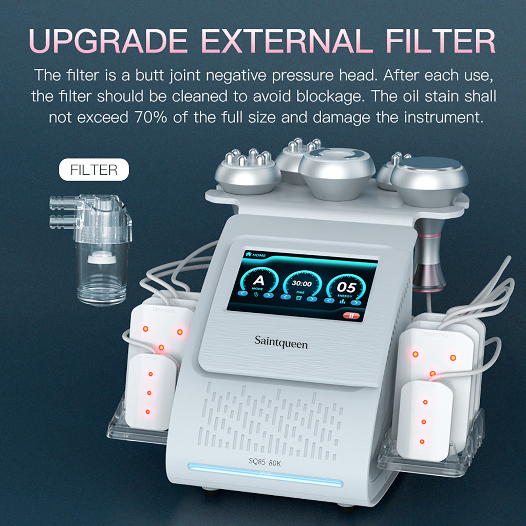 SQ85C Pro 6in1 80K 캐비테이션 복합 뷰티 기기 | RF · 흡입 마사지 · 레이저 패드