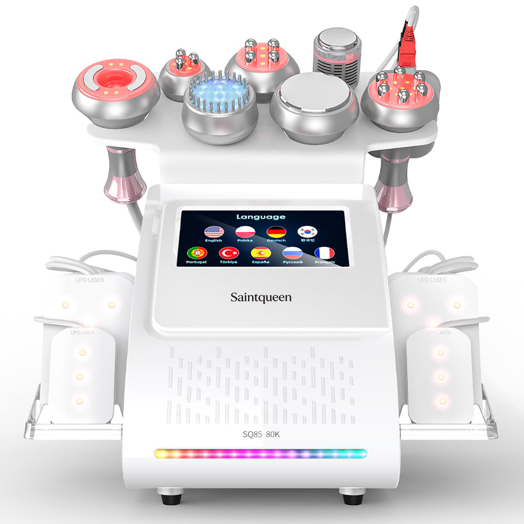 SQ85D Plus 9in1 80K 캐비테이션 복합 뷰티 기기 | RF · 흡입 마사지 · EMS · 레이저 패드 · 쿨링