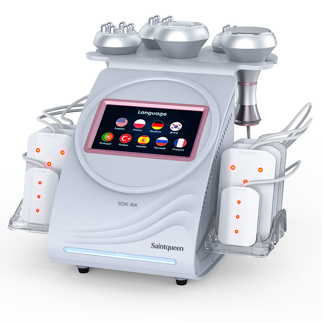 SQ90C Pro 6in1 80K 캐비테이션 복합 뷰티 기기 | RF · 흡입 마사지 · 레이저 패드
