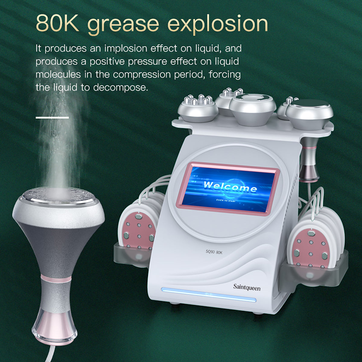 SQ90B Pro 6in1 80K 캐비테이션 복합 뷰티 기기 | RF · 흡입 마사지 · EMS · 레이저 패드