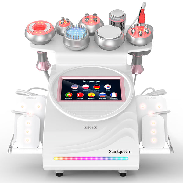 SQ90D Plus 9in1 80K 캐비테이션 복합 뷰티 기기 | RF · 흡입 마사지 · EMS · 레이저 패드 · 쿨링