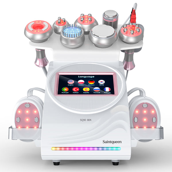SQ90E Plus 9in1 80K 캐비테이션 복합 뷰티 기기 | RF · 흡입 마사지 · EMS · 레이저 패드 · 쿨링