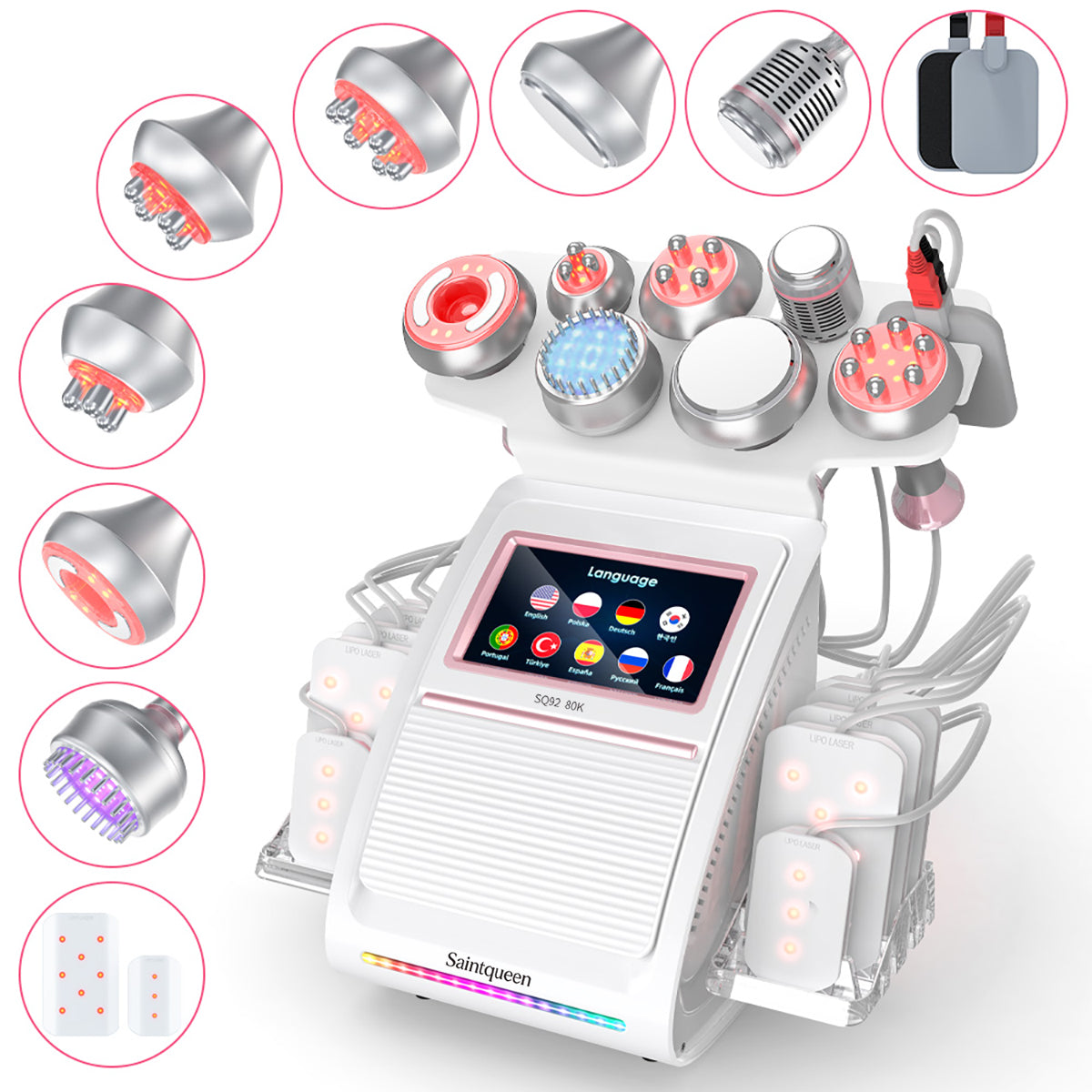 SQ92D Plus 9in1 80K 캐비테이션 복합 뷰티 기기 | RF · EMS · 레이저 패드 메인 이미지