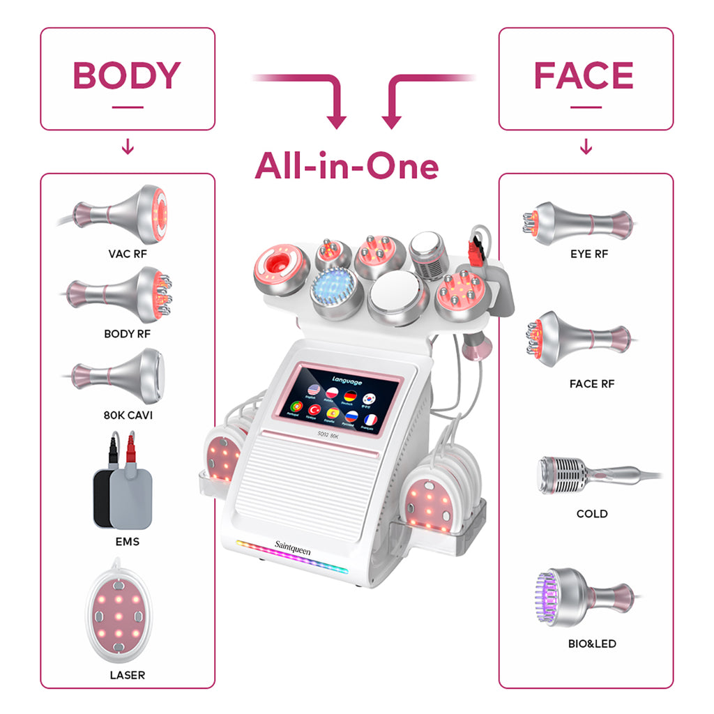 SQ92E Plus 9in1 80K 캐비테이션 복합 뷰티 기기 | RF · EMS · 쿨링