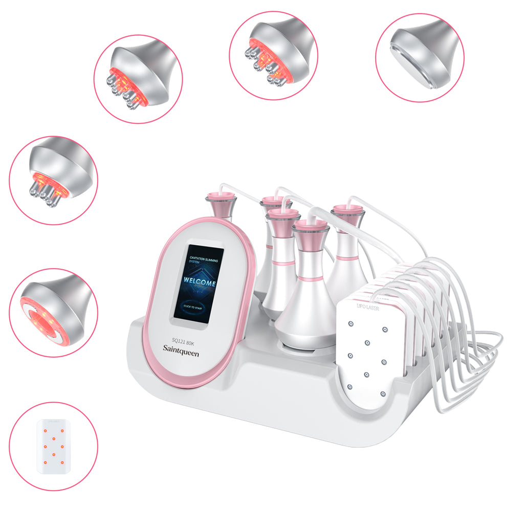 SQ121A Pro 6in1 80K 캐비테이션 복합 뷰티 기기 | RF · 흡입 마사지 · 레이저 패드