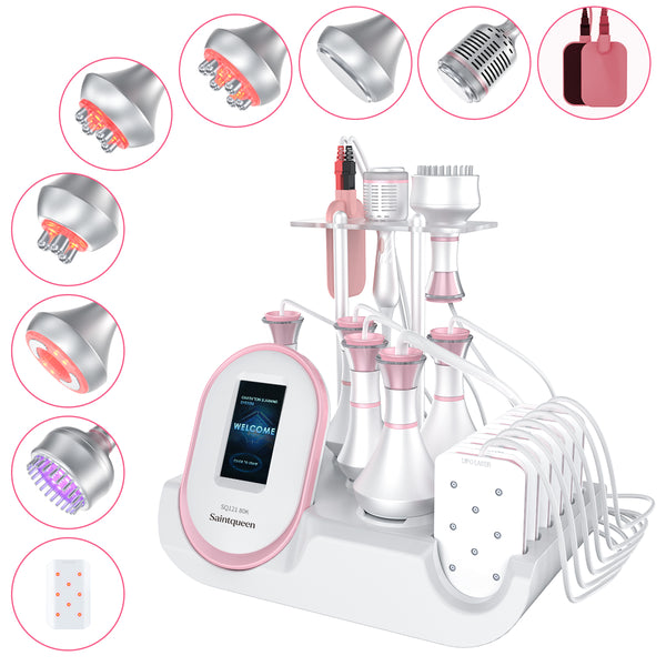 SQ121C Plus 9in1 80K 캐비테이션 복합 뷰티 기기 | RF · 흡입 마사지 · EMS · 레이저 패드 · 쿨링