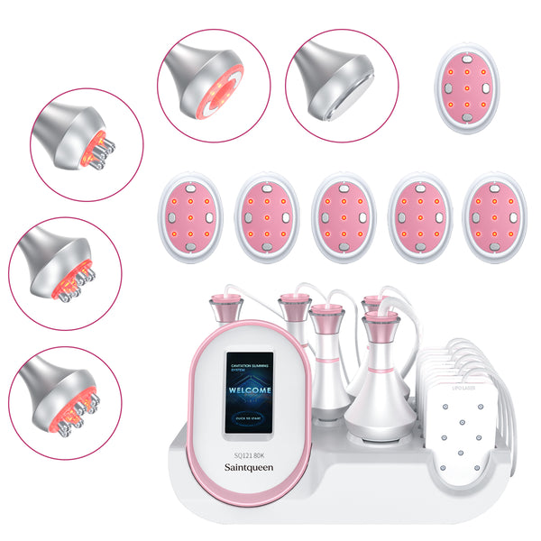 SQ121B Pro 6in1 80K 캐비테이션 복합 뷰티 기기 | RF · 흡입 마사지 · EMS · 레이저 패드