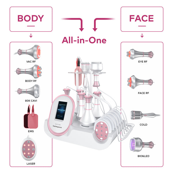 SQ121D Plus 9in1 80K 캐비테이션 복합 뷰티 기기 | RF · 흡입 마사지 · EMS